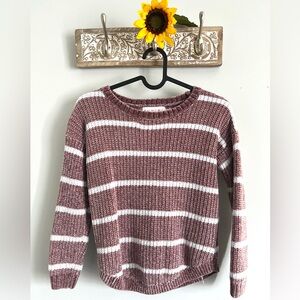 🌻PINK REPUBLIC GIRLS MAUVE AND WHITE STRIPE PULLOVER SWEATER-SIZE Medium 10/12